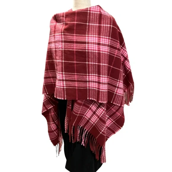 Francesca Pink/Magenta Plaid Shawl w Fringe at Bottom 100% Polyester NWT OS - Picture 1 of 11